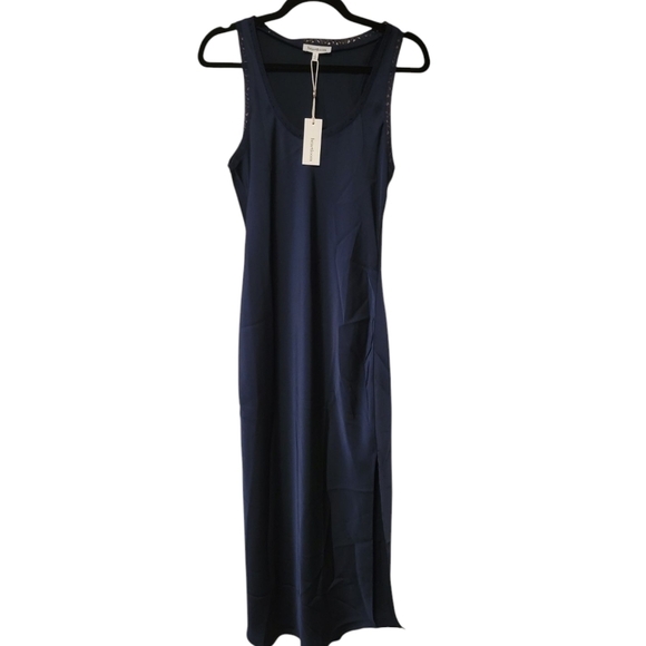 NWT Heartloom Reeve Dress Navy Blue Side Slit Satin Slip Lace Women's Small - Picture 2 of 10